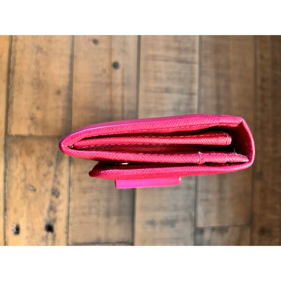 PRADA Pink Saffiano Leather Continental Bow Wallet With Authenticity Card - Picture 4 of 15